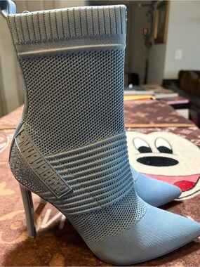 Steve Madden Light Blue Knit Sock Booties with Glitter Heel
